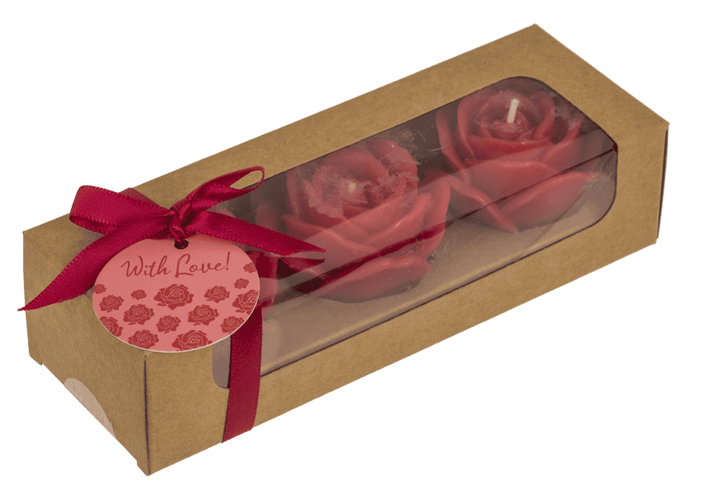 Red colored candle, rose, set of 3 pcs,