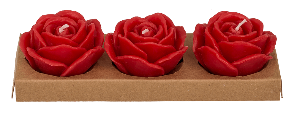 Red colored candle, rose, set of 3 pcs,