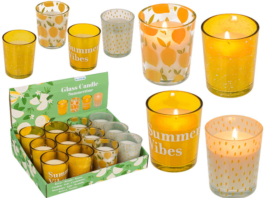 Candle in glass, Summertime, ca. 5,5 x 6,5 cm,