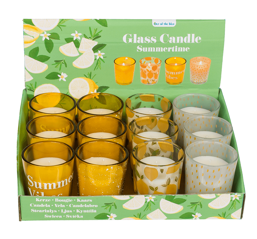 Candle in glass, Summertime, ca. 5,5 x 6,5 cm,