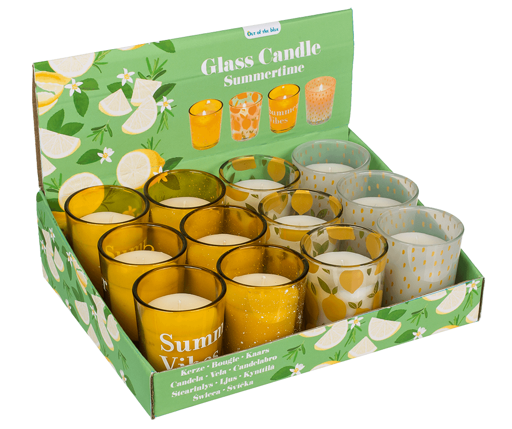 Candle in glass, Summertime, ca. 5,5 x 6,5 cm,