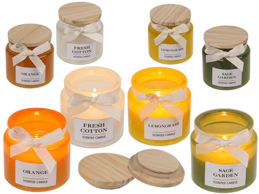 Candle in glass with wooden lid,