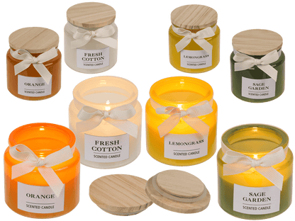 Candle in glass with wooden lid,