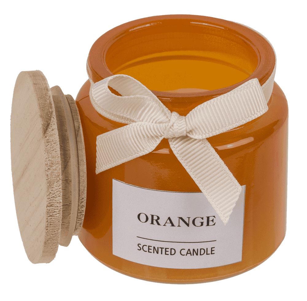 Candle in glass with wooden lid,