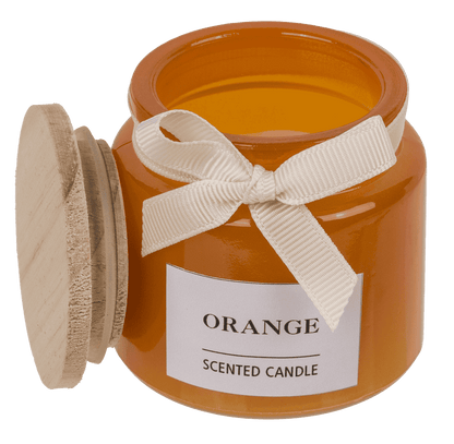 Candle in glass with wooden lid,