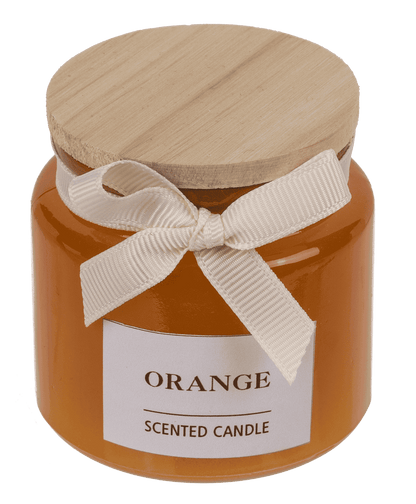 Candle in glass with wooden lid,