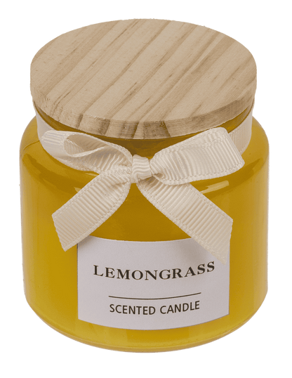 Candle in glass with wooden lid,