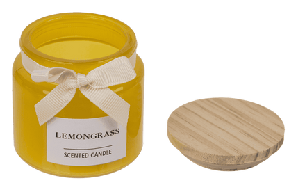 Candle in glass with wooden lid,