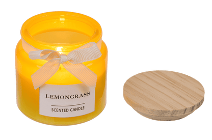 Candle in glass with wooden lid,