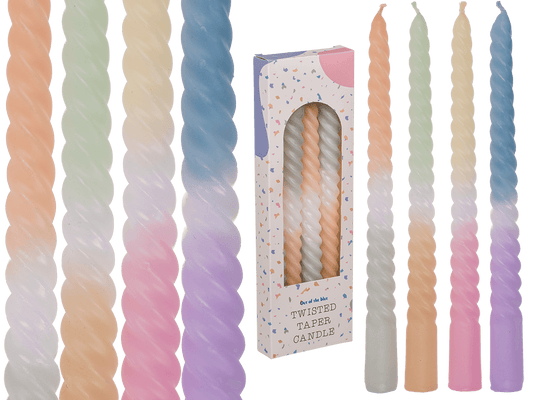 Twisted taper candle with colour gradient, Pastel,