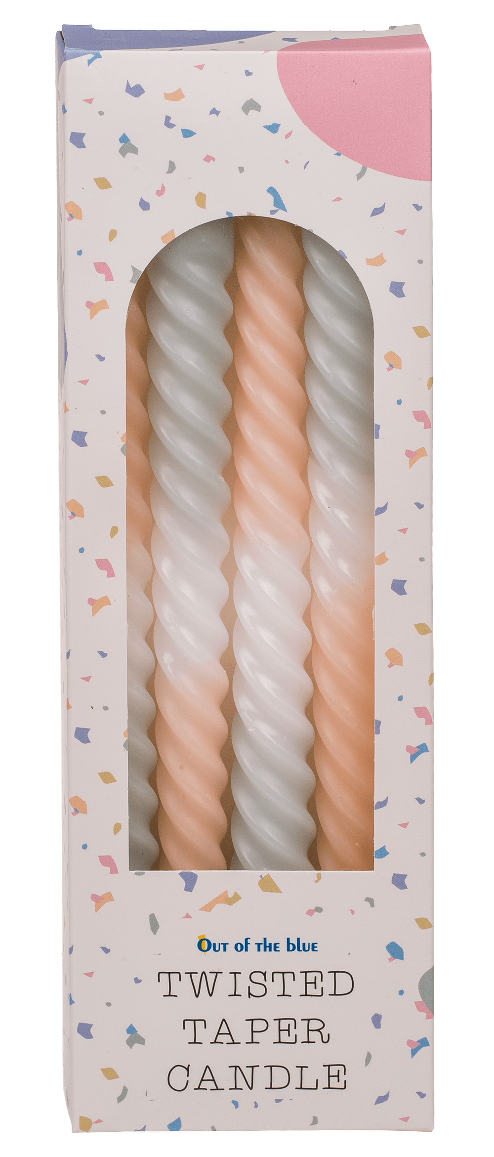 Twisted taper candle with colour gradient, Pastel,