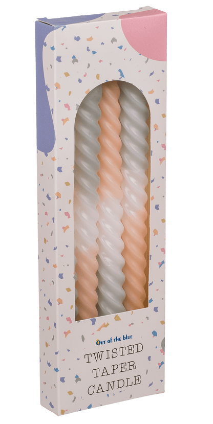 Twisted taper candle with colour gradient, Pastel,