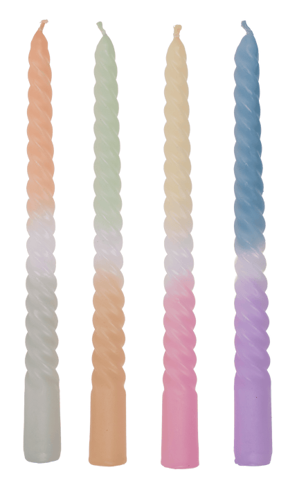 Twisted taper candle with colour gradient, Pastel,