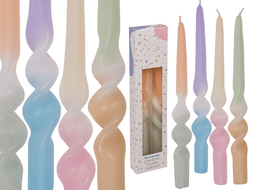 Twisted taper candle with colour gradient, Pastel,
