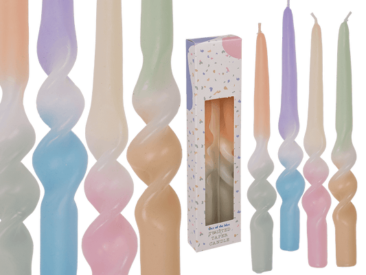 Twisted taper candle with colour gradient, Pastel,