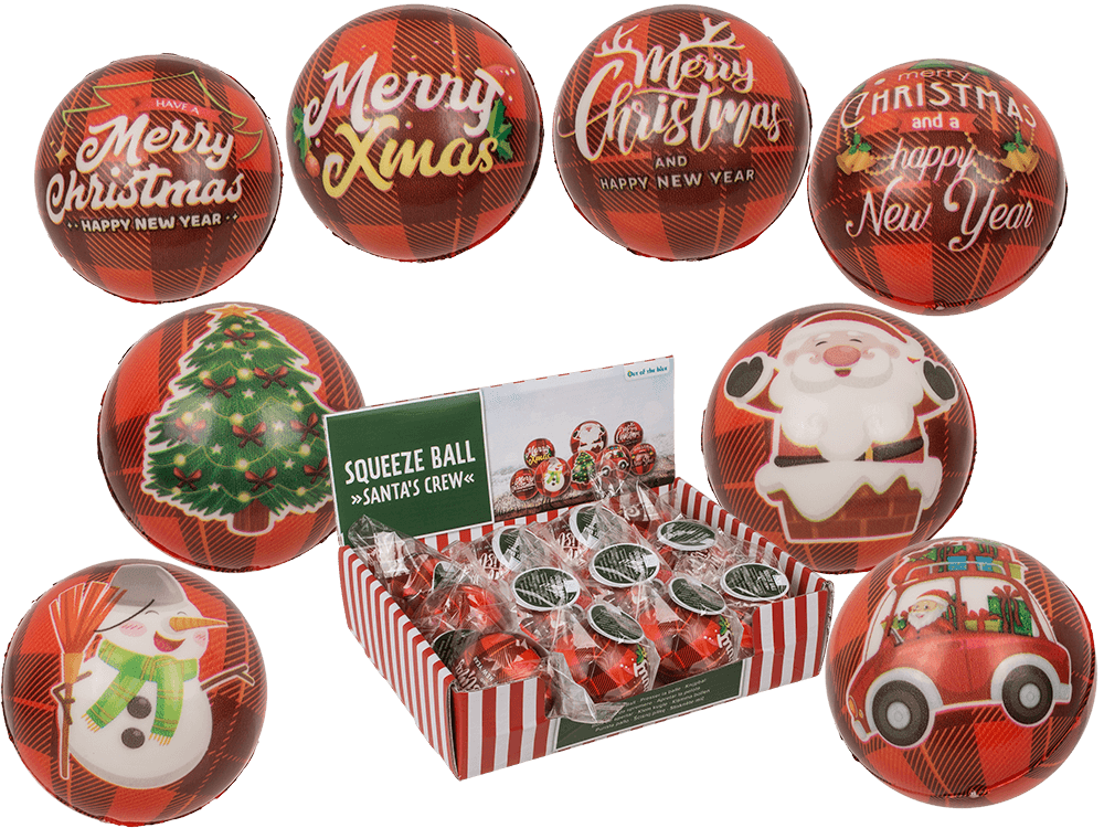 Squeeze ball, Santa's Crew, 6 cm, 4 assorted,