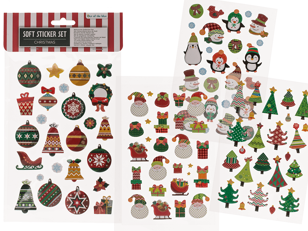 Christmas soft sticker set, sheet size 14 x 25 cm,