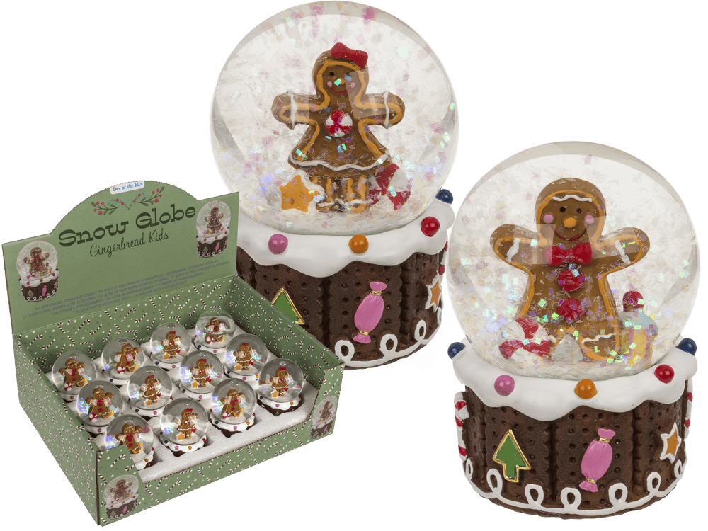 Snow globe, gingerbread children, on socket,