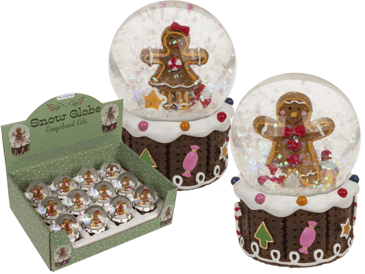 Snow globe, gingerbread children, on socket,