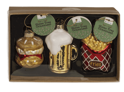 Glass tree decorations, fast food, set of 3,Burger