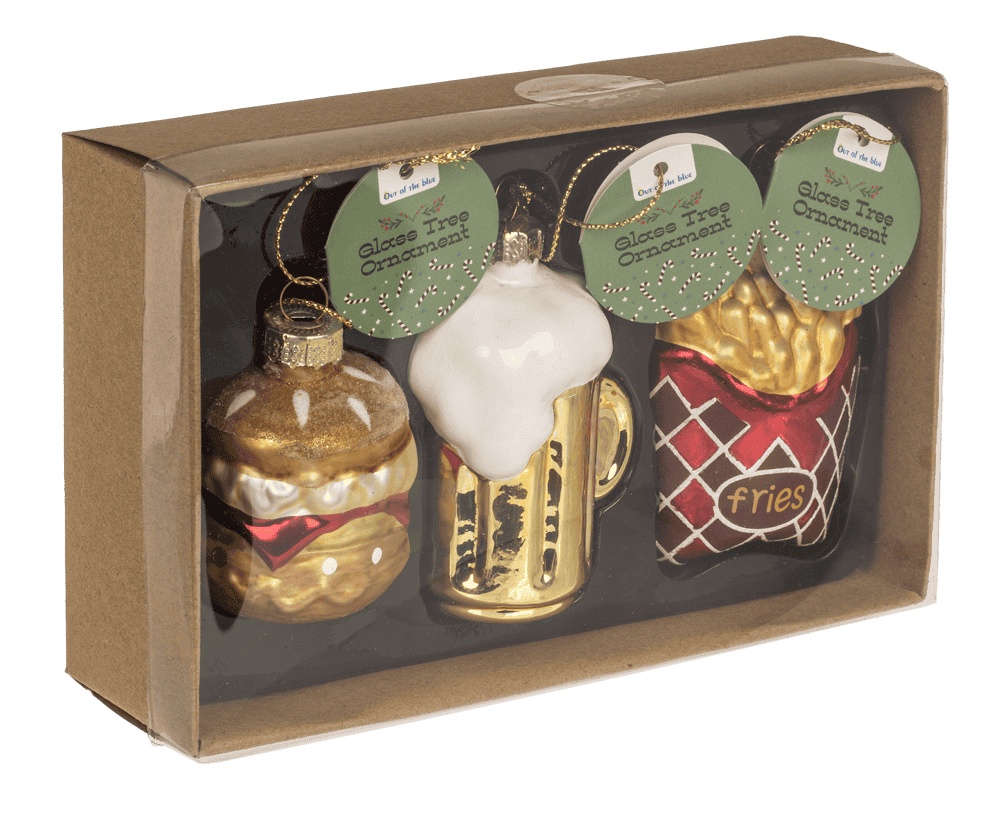 Glass tree decorations, fast food, set of 3,Burger