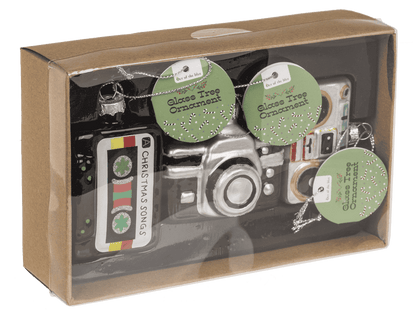 Glass tree decorations, Retro, set of 3, Cassette