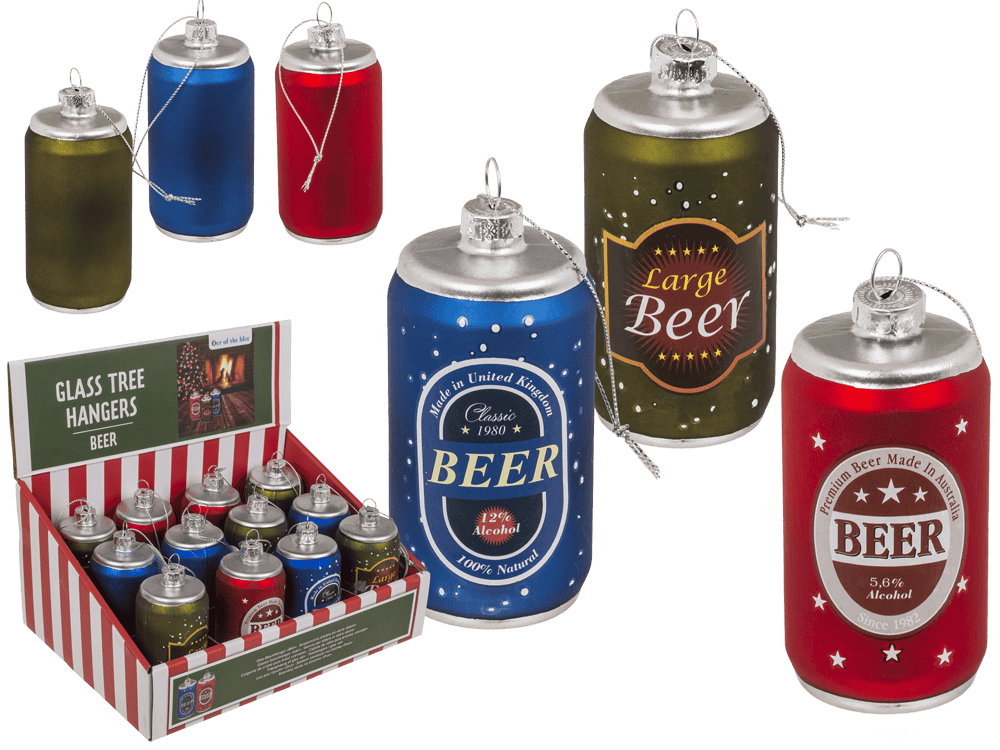 Glass tree hanger, beer, 3 assorted,