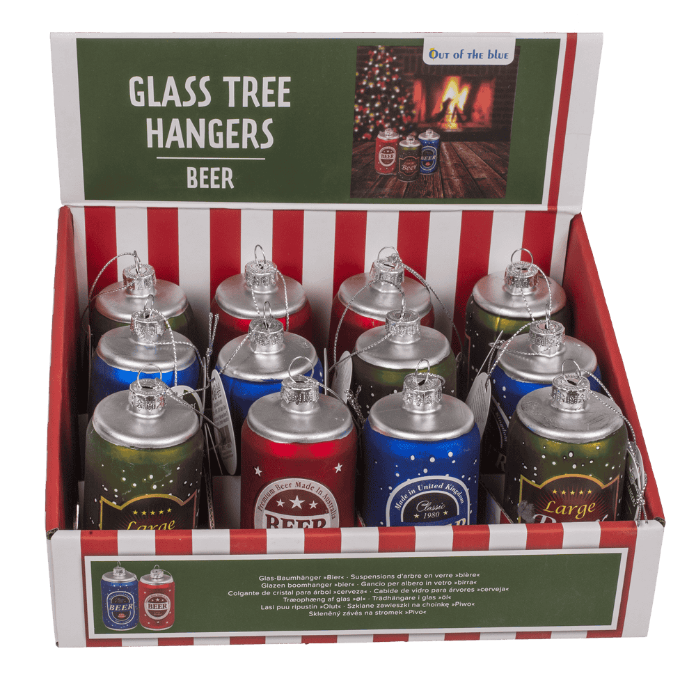 Glass tree hanger, beer, 3 assorted,