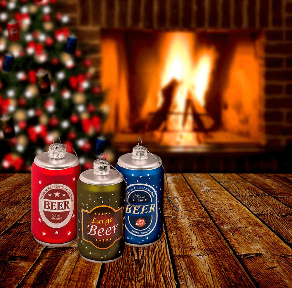 Glass tree hanger, beer, 3 assorted,