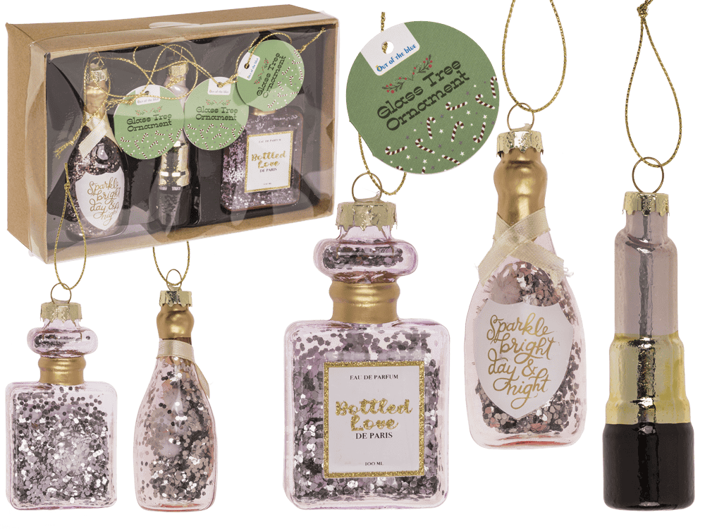 Glass tree decorations, Fancy, set of 3,