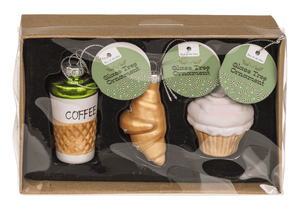 Glass tree decorations, Coffee, set of 3, Coffee