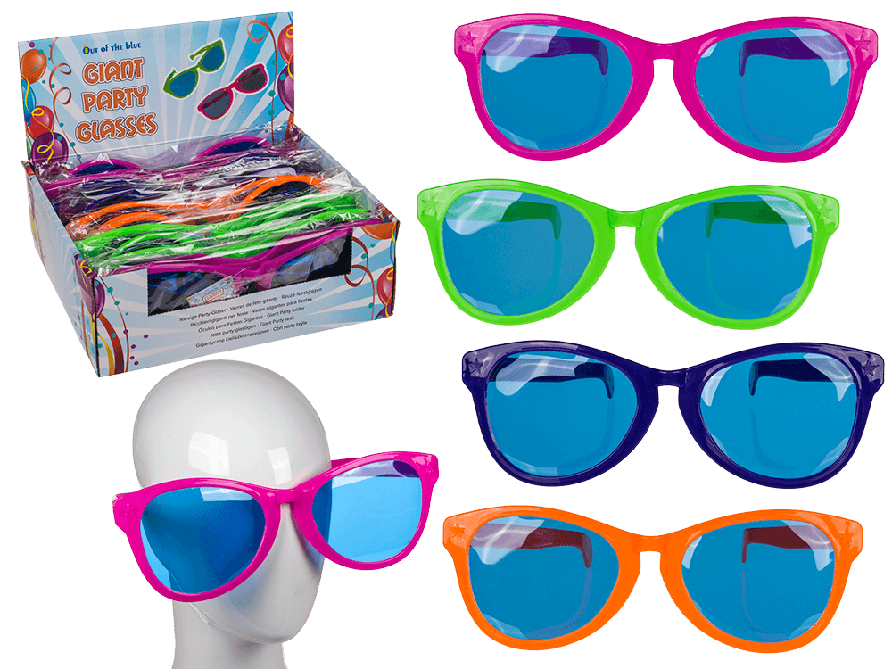 Giant fun glasses with coloured lenses,