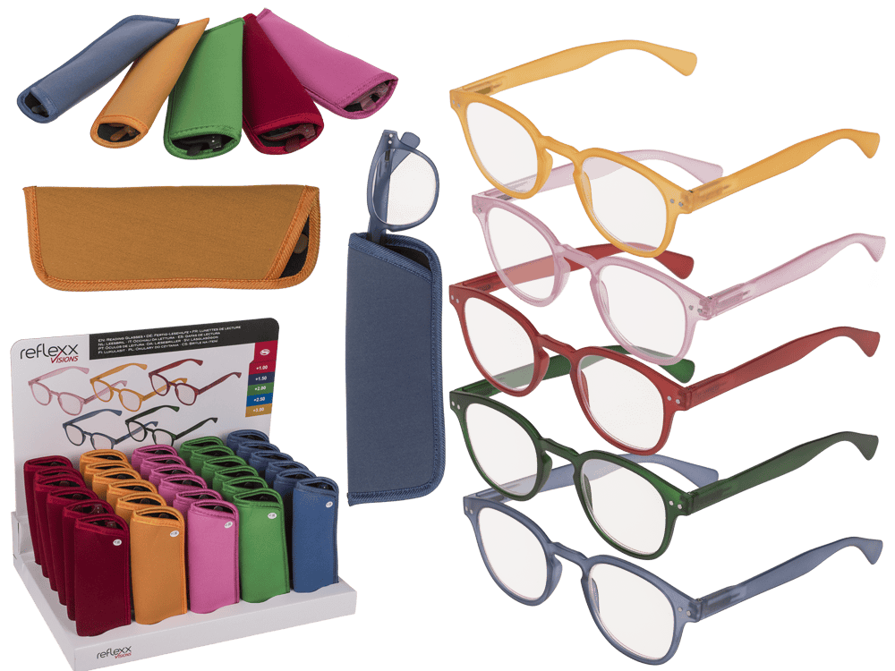 Reading glasses with plastic frame, 5 strengths,