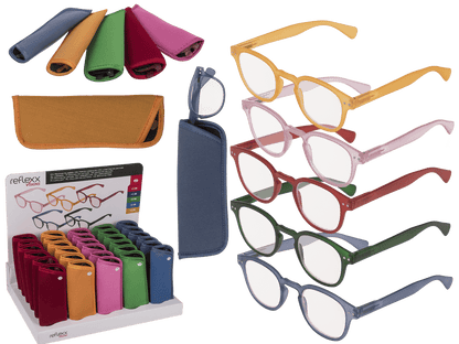 Reading glasses with plastic frame, 5 strengths,
