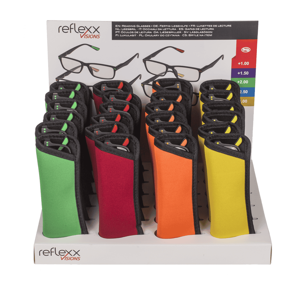 Reading glasses with plastic frame, 5 strengths,