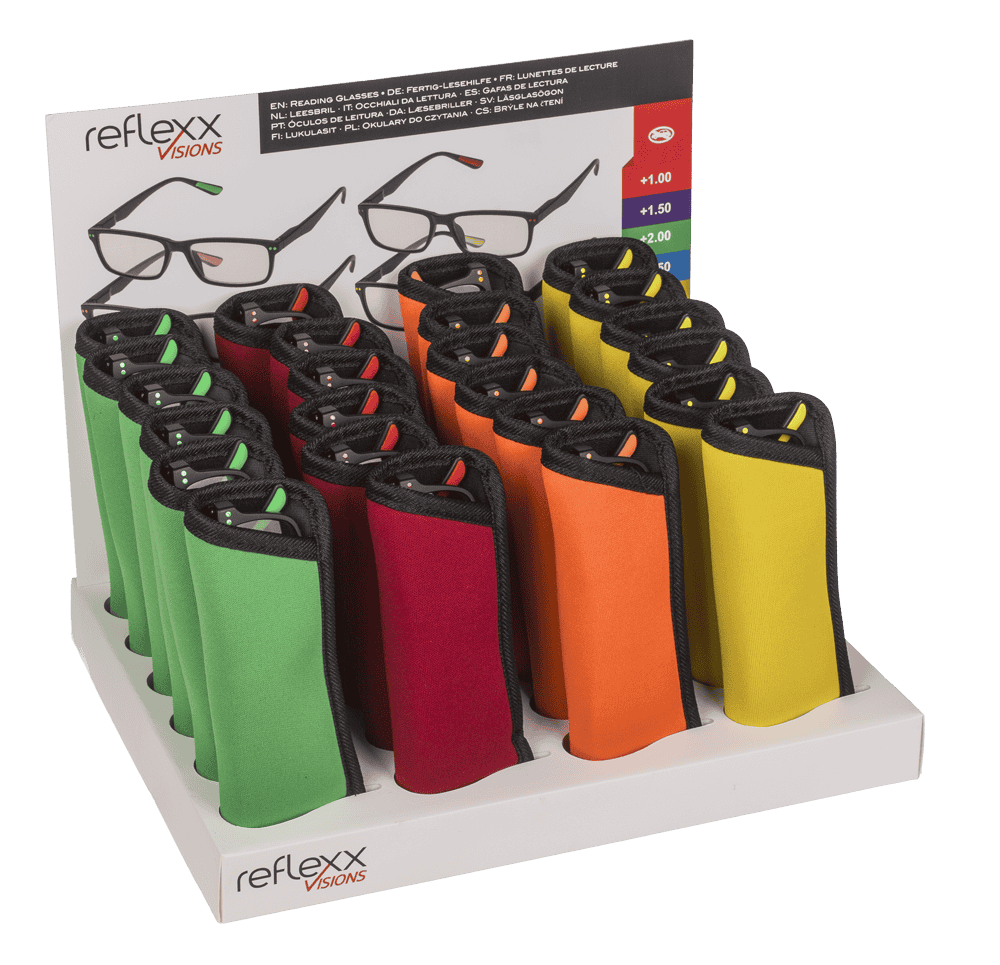 Reading glasses with plastic frame, 5 strengths,