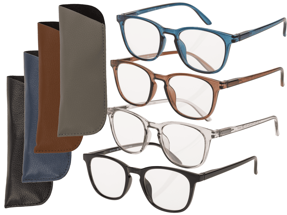 Reading glasses with plastic frame, 5 strengths,