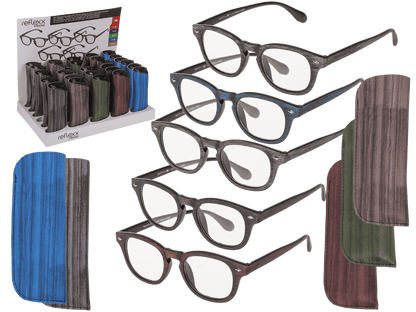 Reading glasses with plastic frame, 5 strengths,