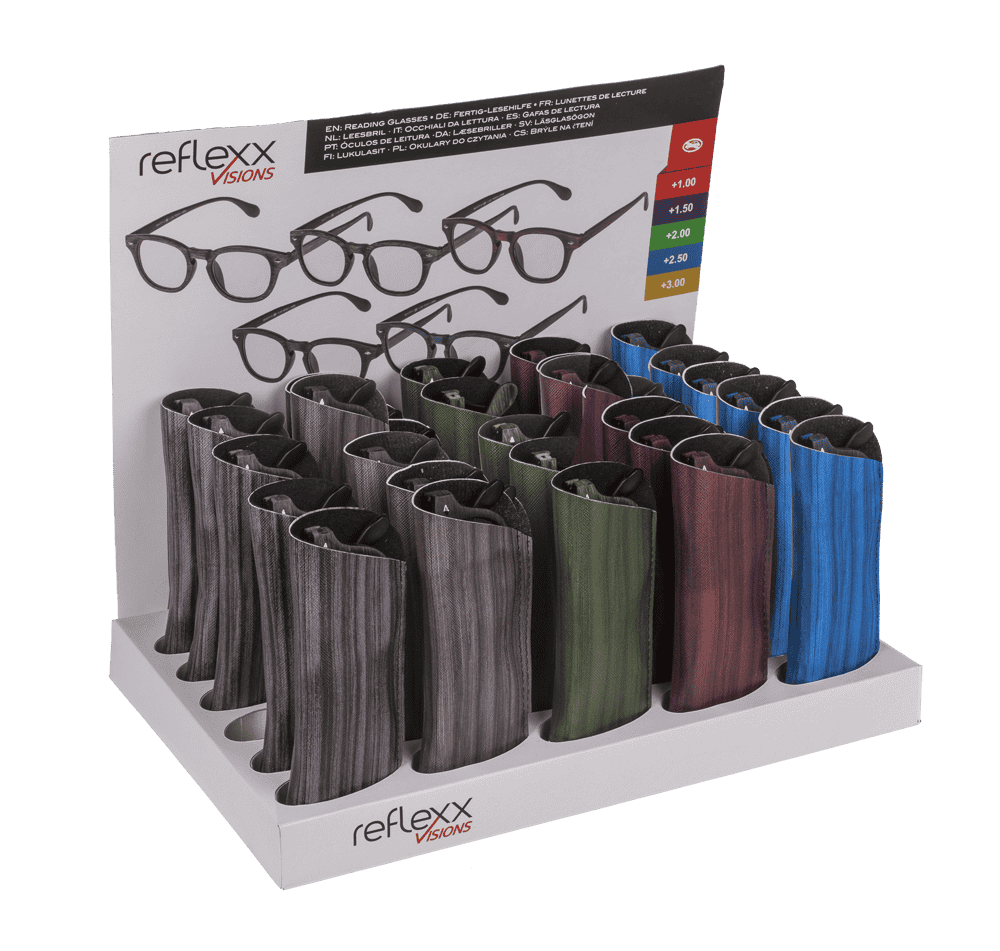 Reading glasses with plastic frame, 5 strengths,