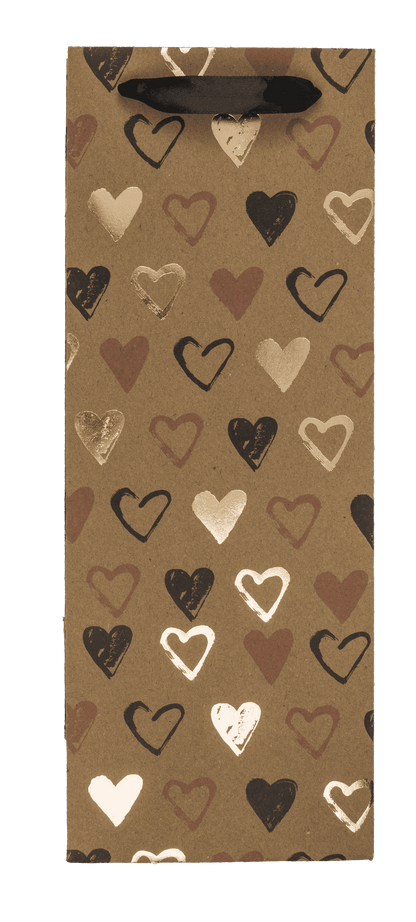 Wine bottle craft paper bag, hearts,