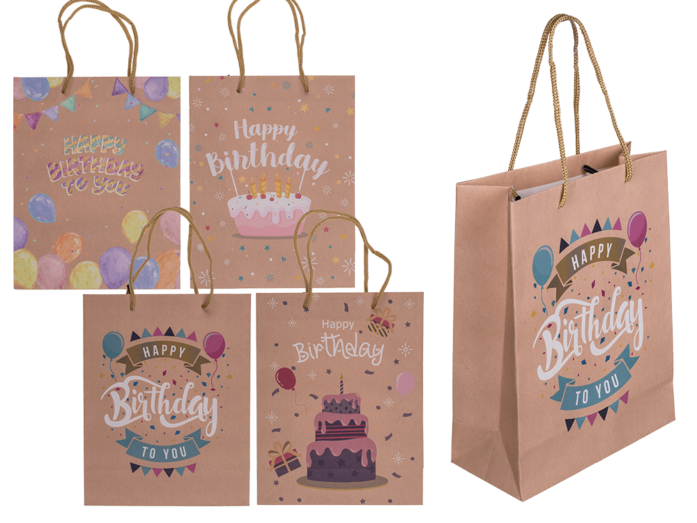 Brown coloured Paper bag, Happy Birthday,
