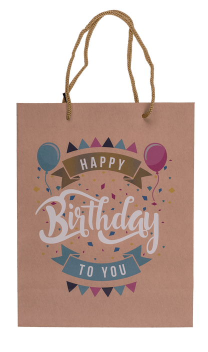 Brown coloured Paper bag, Happy Birthday,