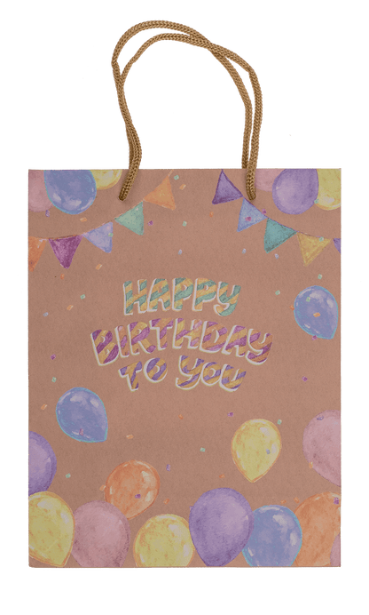 Brown coloured Paper bag, Happy Birthday,