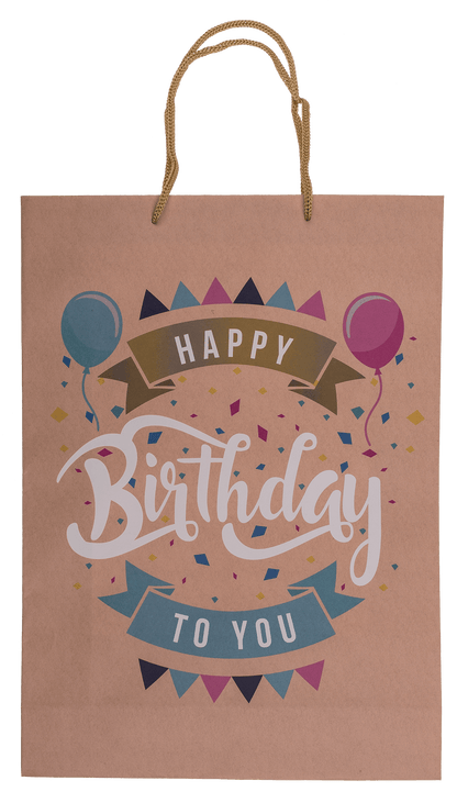 Brown coloured paper bag, Happy Birthday,