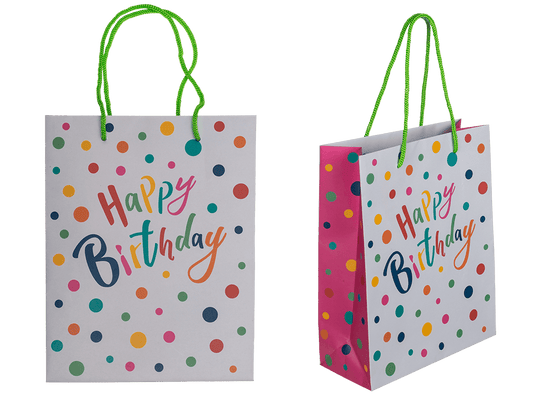 Light grey colored paper bag, Happy Birthday,