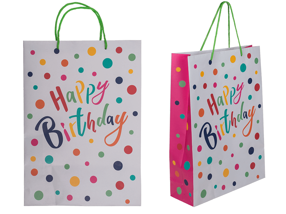 Light grey colored paper bag, Happy Birthday,