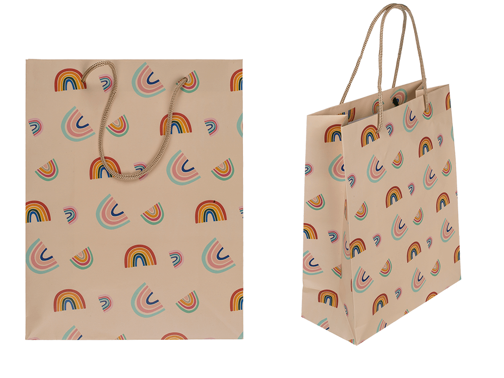 Cream coloured paper gift bag, Rainbows,