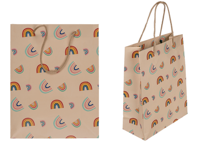 Cream coloured paper gift bag, Rainbows,