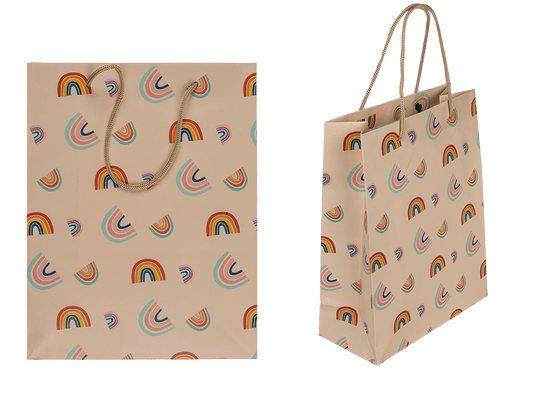 Cream coloured paper gift bag, Rainbows,