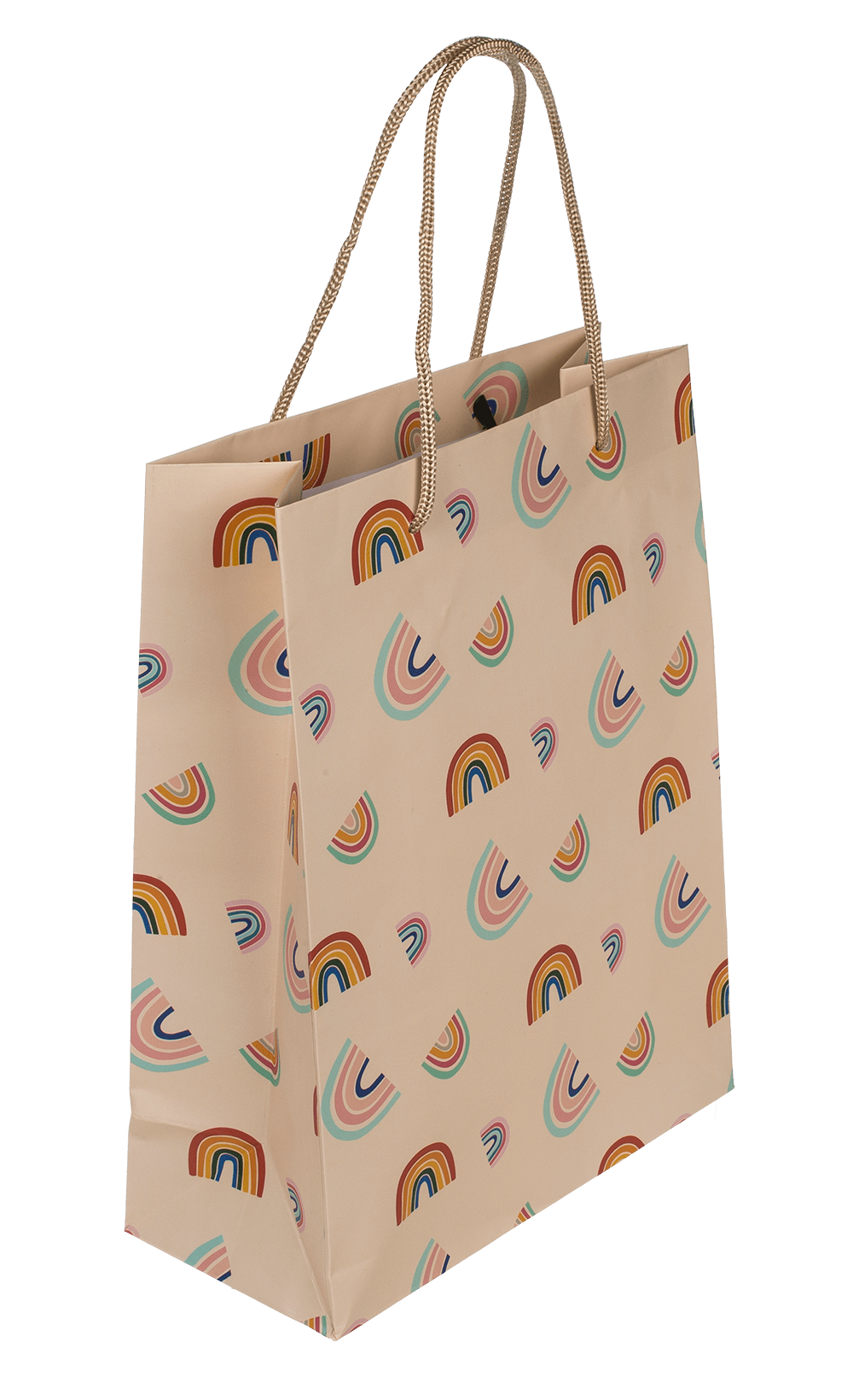 Cream coloured paper gift bag, Rainbows,